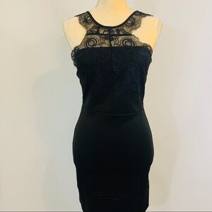 TOPSHOP Eyelash Lace Neckline Black Halter Bodycon Dress NWT